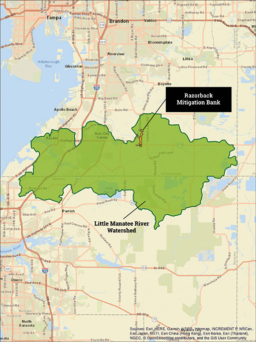 map of razorback mitigation bank location