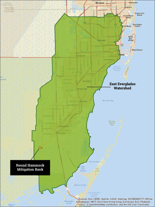 map of round hammock in relation to east everglades watershed