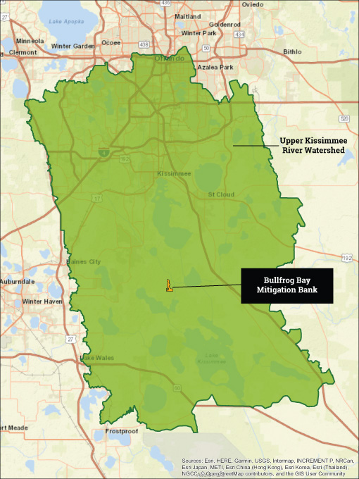 map of bullfrog bay mitigation bank in upper kissimmee river watershed